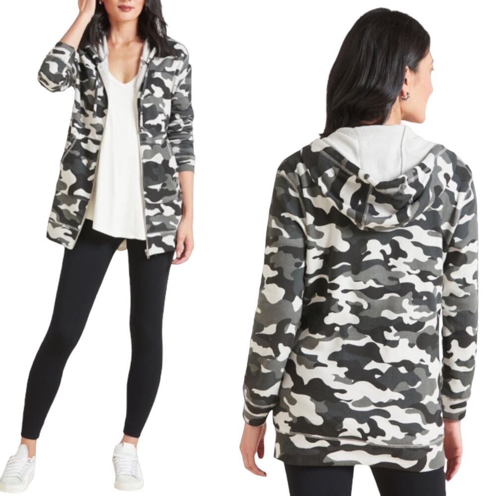 CHASER Camo Hoodie Sweatshirt Cotton Gray Zip Up Fleece Lined Pockets XS NWT